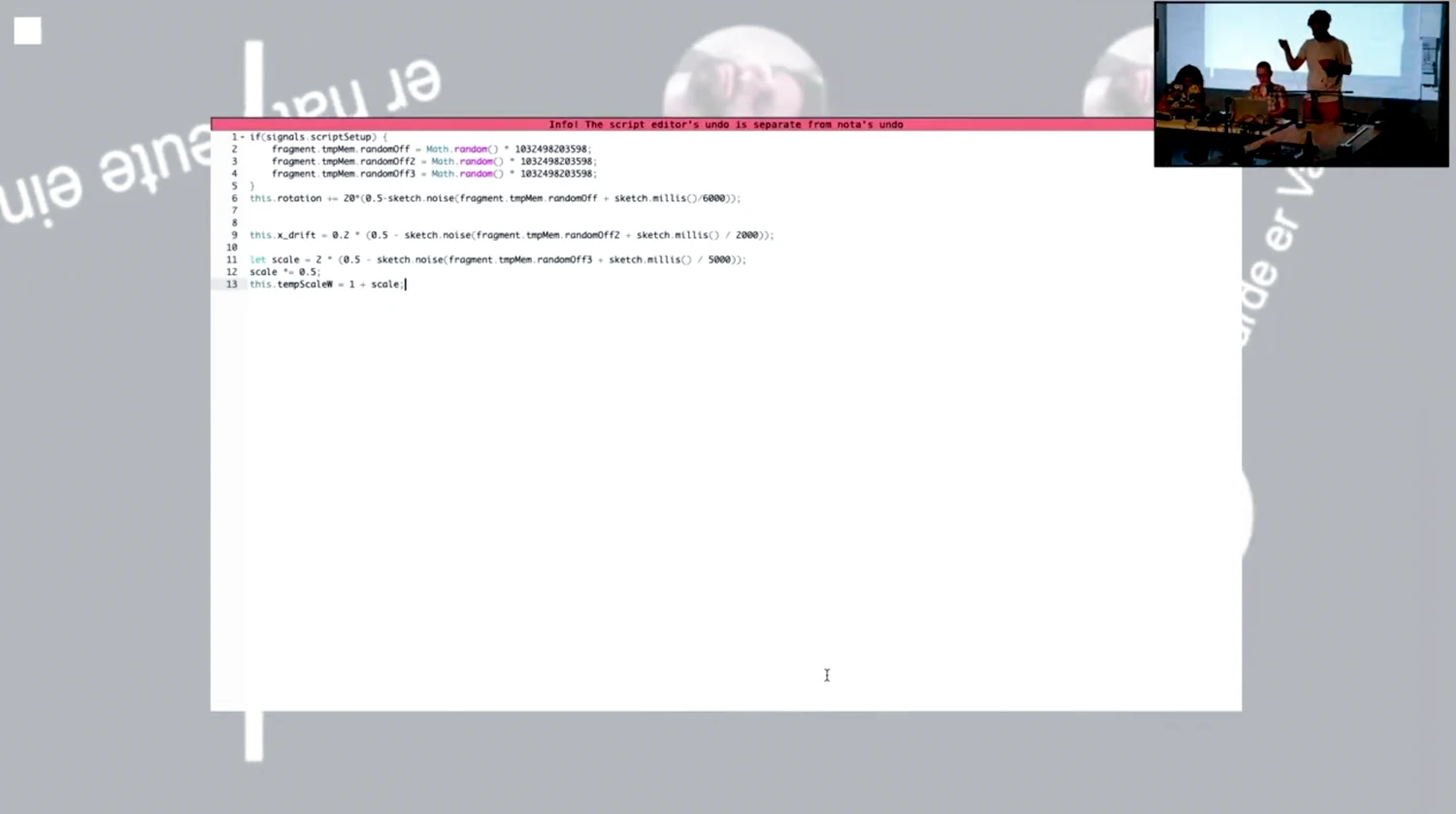 screenshot from live codera nota performance space